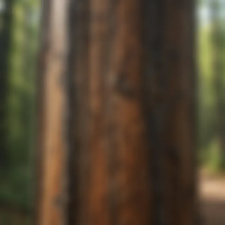 Close-up view of a 4x4 treated post showcasing wood grain and treatment effects