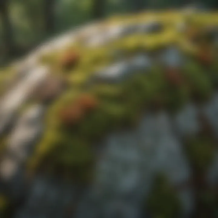 Close-up of moss and lichens on granite surfaces