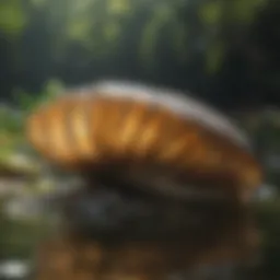 A close-up of a zebra mussel on a water surface