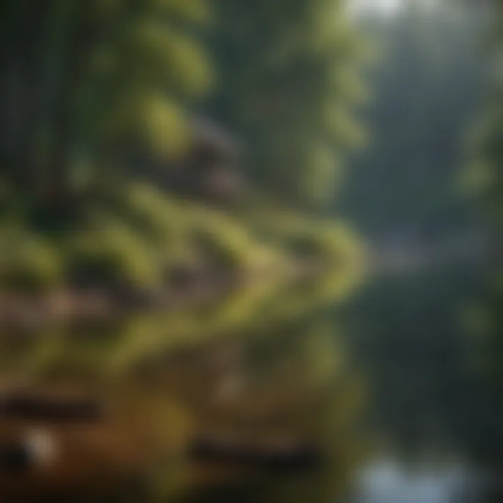 A tranquil lakeside view representing eco-friendly activities