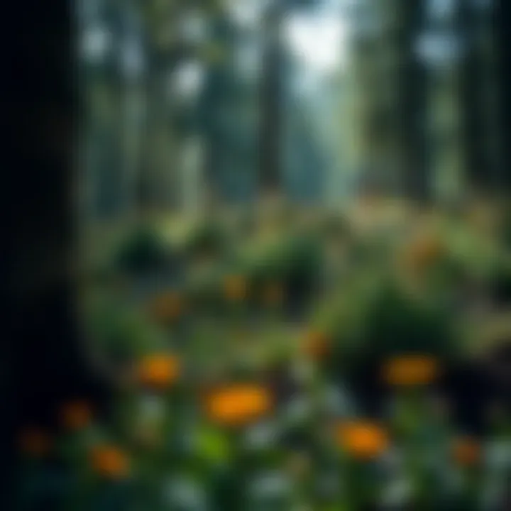 A serene woodland landscape showcasing diverse flora