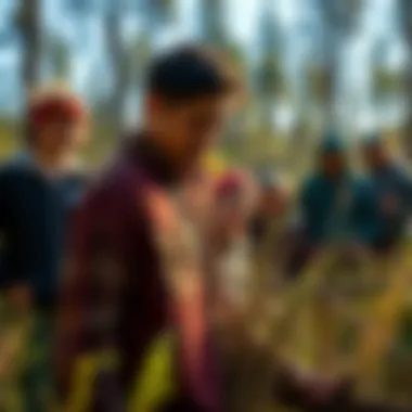 A group engaged in community forest stewardship activities