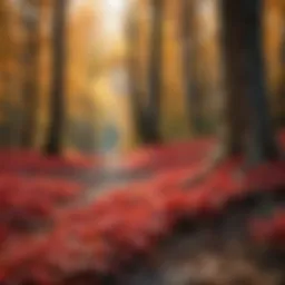 A close-up view of vibrant red leaves in autumn, showcasing their intricate veins and textures.