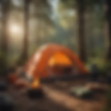 Camping Essentials in Picturesque Nature Camping essentials set up in a picturesque natural setting