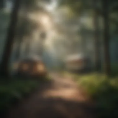 Hidden Campground in the Lush Florida Forest A lush forest trail leading to a hidden campground