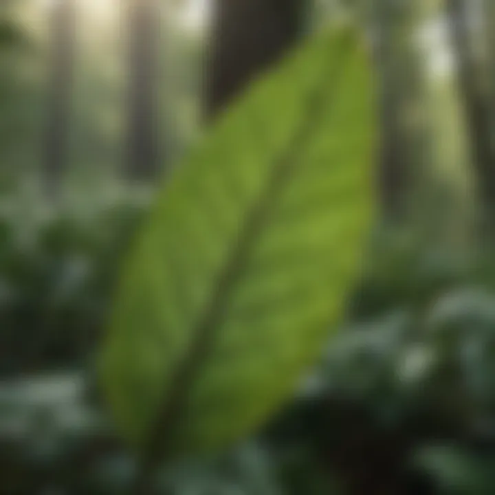 Close-up of an arrow-shaped leaf showcasing its unique structure