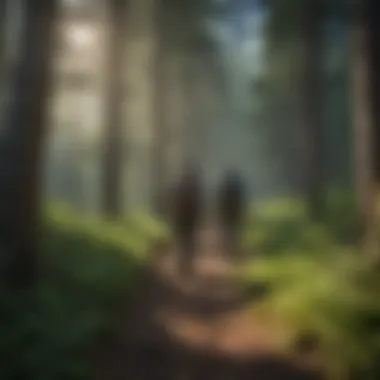 Navigating Minnesota's Forest Trails A group of hikers navigating through dense forest trails in Minnesota.
