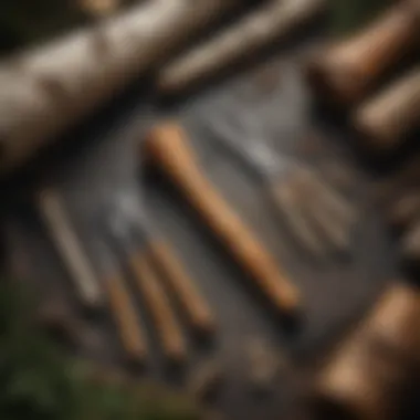 Traditional tools used in birch bark paper crafting