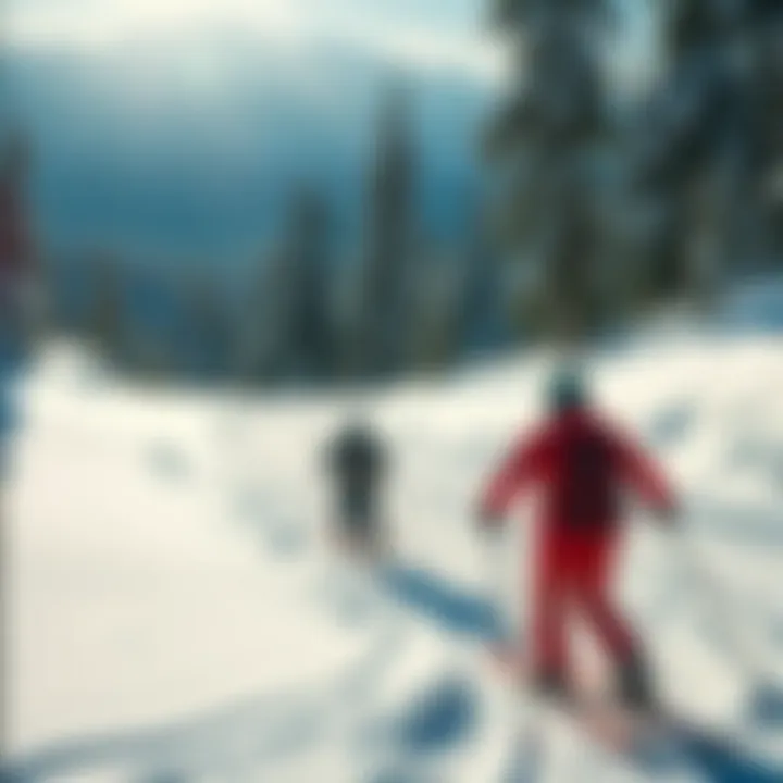 Skiers navigating through pristine snow on a mountain trail