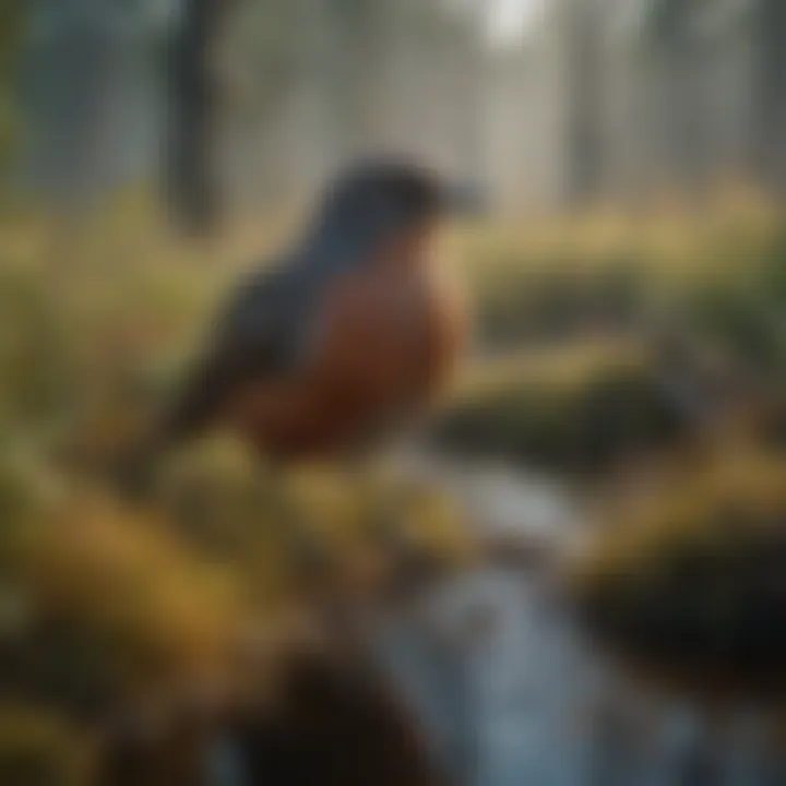 A wildlife photographer capturing birds in a vibrant bog setting