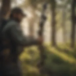 A serene Texas landscape showcasing a bow hunter in action