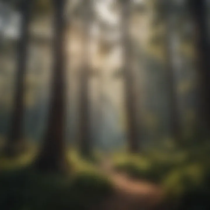 Dramatic landscape of Calaveras National Park showcasing towering trees and rugged terrain