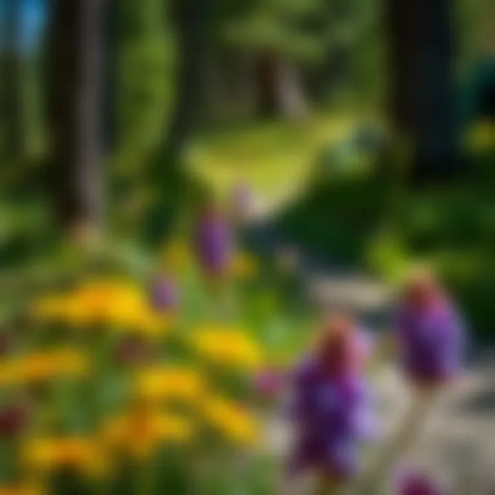 Wildflowers blooming near a hiking trail in a campground