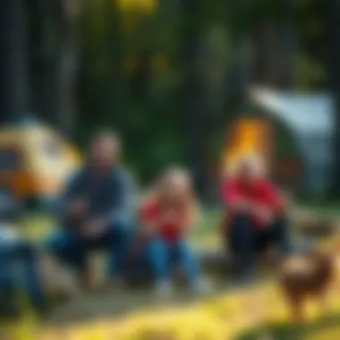 A family enjoying outdoor activities such as hiking and fishing at a campground