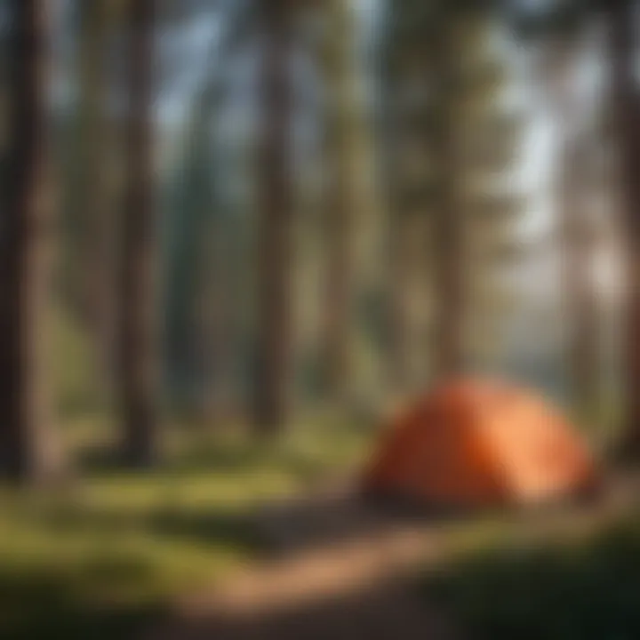 Serene view of a campsite nestled among pine trees