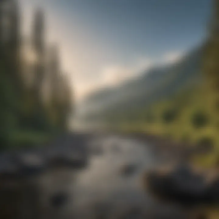 A panoramic view of the Columbia River meandering through lush forests