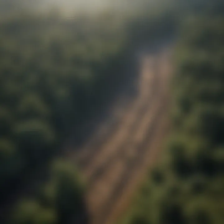 Aerial view of a cleared land area showcasing different stages of land preparation.