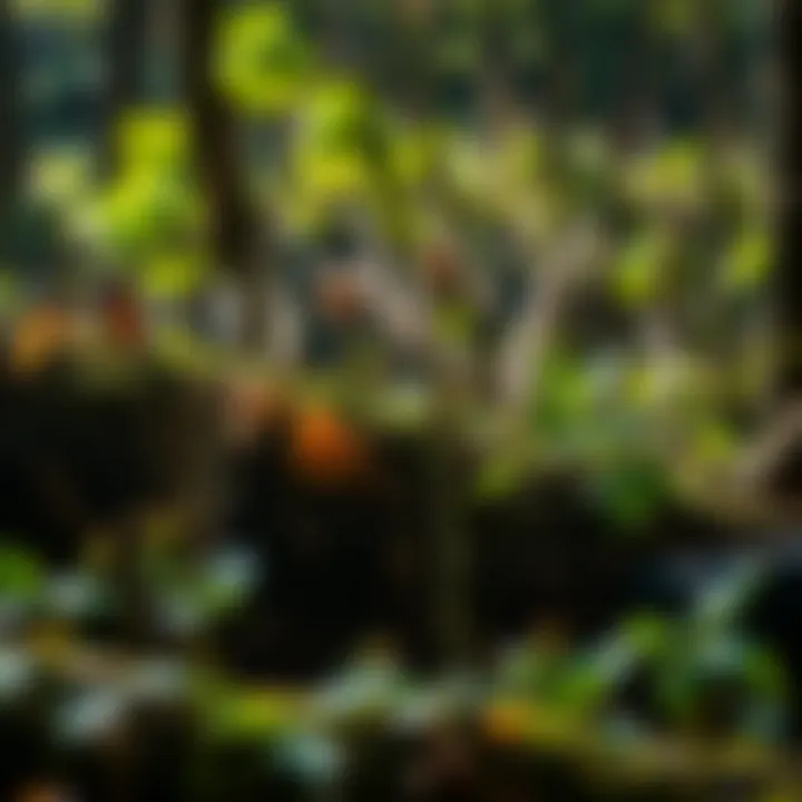 Diverse woodland ecosystem showcasing various plant species