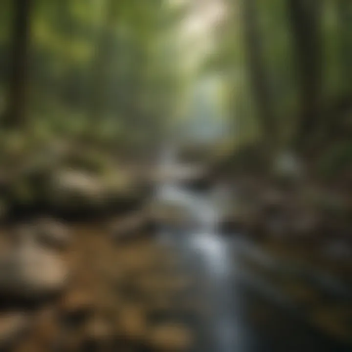 A serene creek flowing through the dense woods of Daniel Boone National Forest.