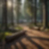 Scenic view of a deadwood campground surrounded by lush forests