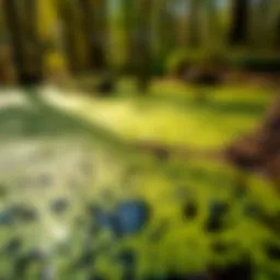 Lush growth of duckweed on a tranquil pond surface