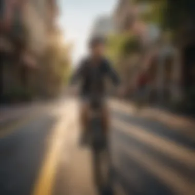 Group of friends enjoying a ride on their e-bikes through urban streets