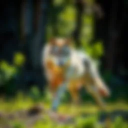 A majestic gray wolf roaming in its natural habitat, symbolizing the struggle of endangered wildlife.