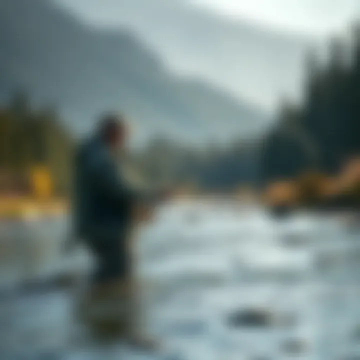 Casting for Success A fisherman casting a line into a pristine river