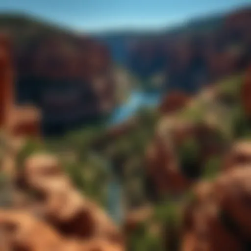 Stunning Landscape of Flaming Gorge The stunning landscape of Flaming Gorge showcasing layered rock formations and lush greenery.