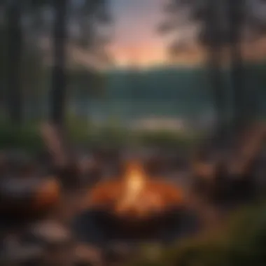 A campfire glowing warmly in the twilight, inviting a cozy atmosphere