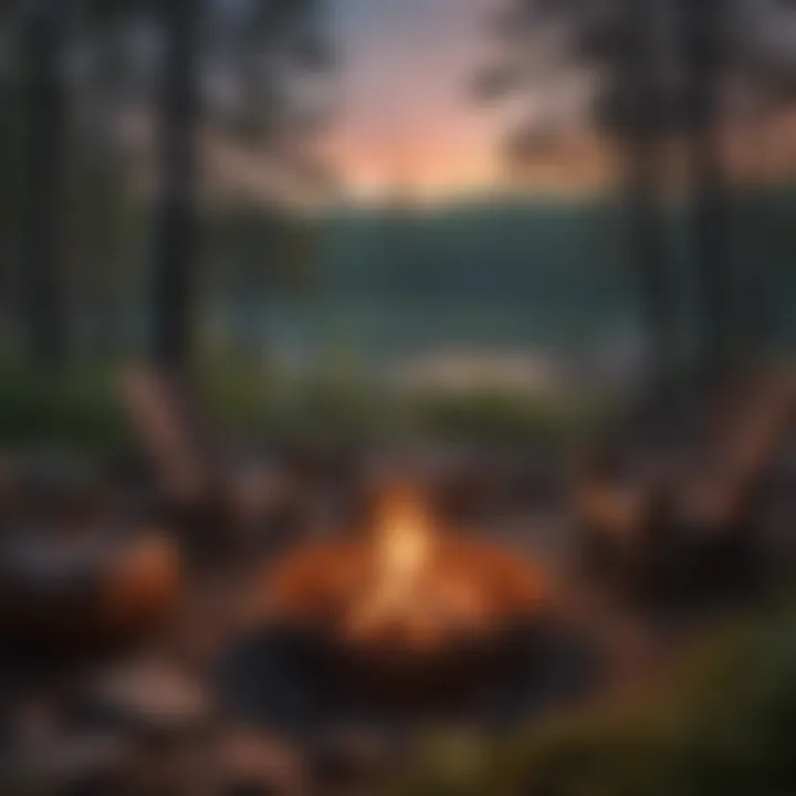 A campfire glowing warmly in the twilight, inviting a cozy atmosphere