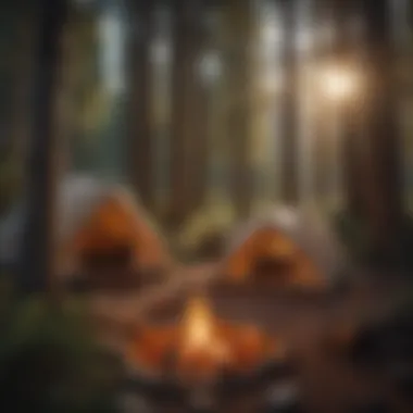 Cozy campsite with a tent and campfire setup