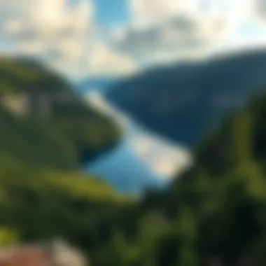 Panoramic View of a Hanging Lake and Wildlife A panoramic view of a hanging lake with surrounding wildlife