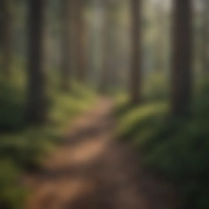 A hiker navigating a rugged trail surrounded by dense pine forests