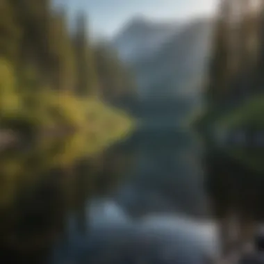 Serene Lake Reflection A serene lake reflecting the surrounding mountains, ideal for hikers looking for tranquility.