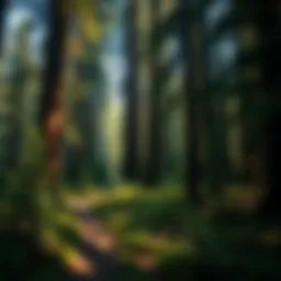 Lush forest trail enveloped by towering trees