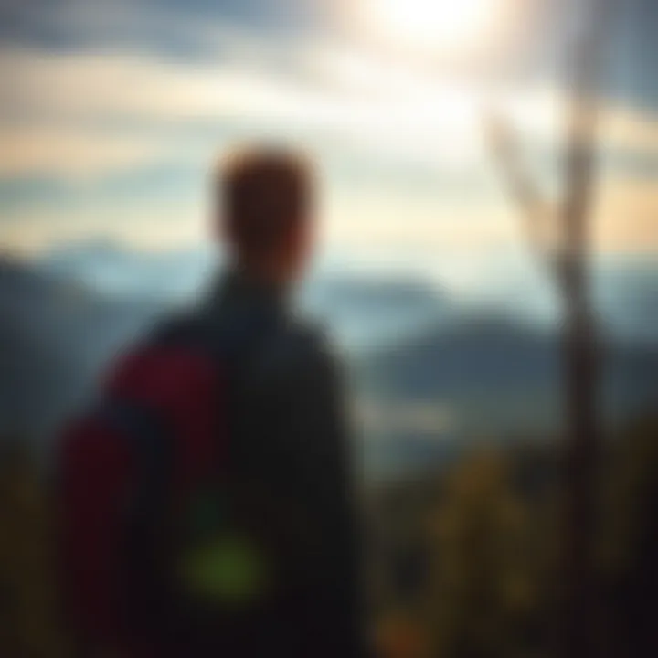 A hiker overlooking a breathtaking mountain vista