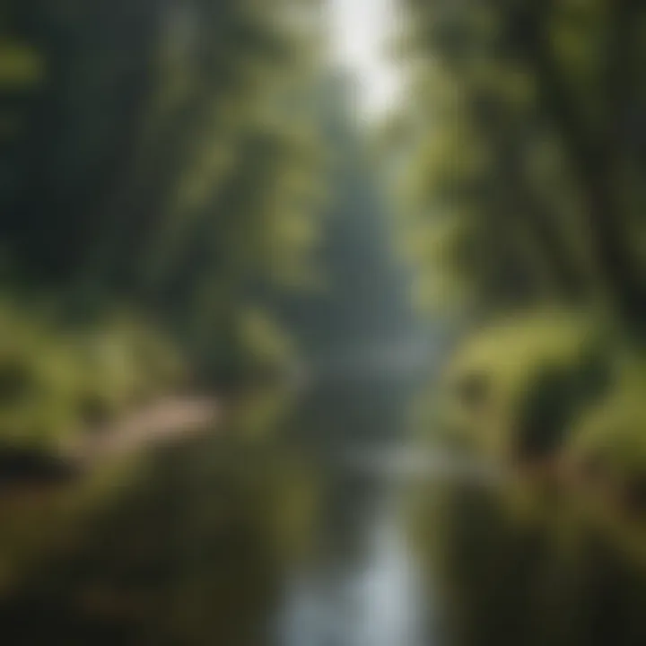 Angler casting a line into a river surrounded by lush greenery