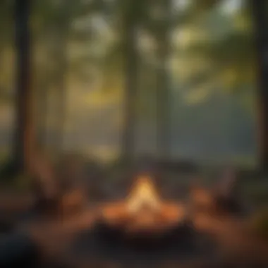 Campfire area with seating amidst the tranquil woods