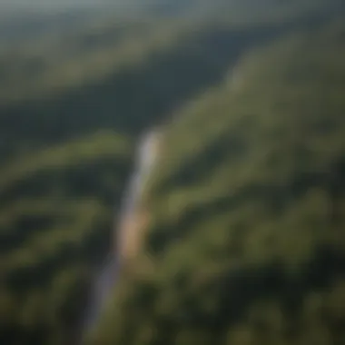 An aerial shot of Alabama's diverse landscapes showcasing various Jeep trails