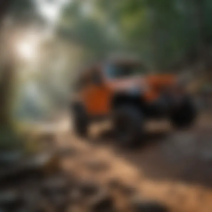 Jeep navigating a challenging rocky terrain in Alabama