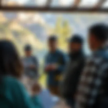 Visitors engaging with park staff for information and guidance