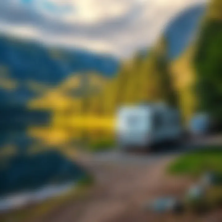 Scenic view of RVs by the lakeside