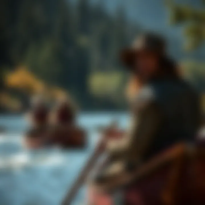 Historical reenactment of Lewis and Clark's expedition along a river.
