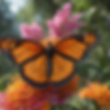 Close-up of a monarch butterfly resting on a flower