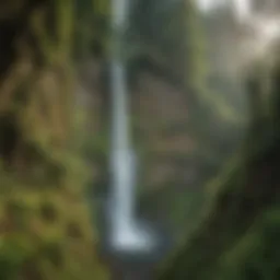 Majestic view of Multnomah Falls cascading down lush cliffs