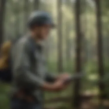 A forestry professional conducting an ecological assessment in the field