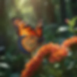 A vibrant butterfly resting on a flower in the sanctuary
