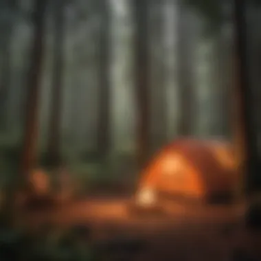 A cozy campsite nestled among towering redwoods