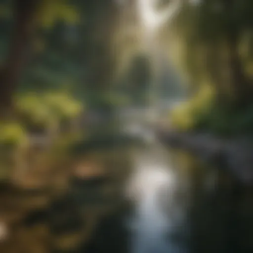 Serene view of a river pool surrounded by lush vegetation